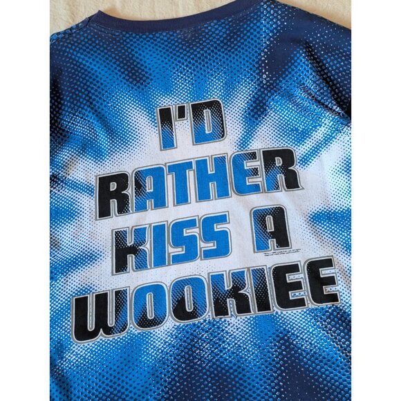 Vintage Star Wars Chewbacca AOP Blue Cotton Single Stitch Tee UBI 90s XL Wookie - Picture 4 of 9